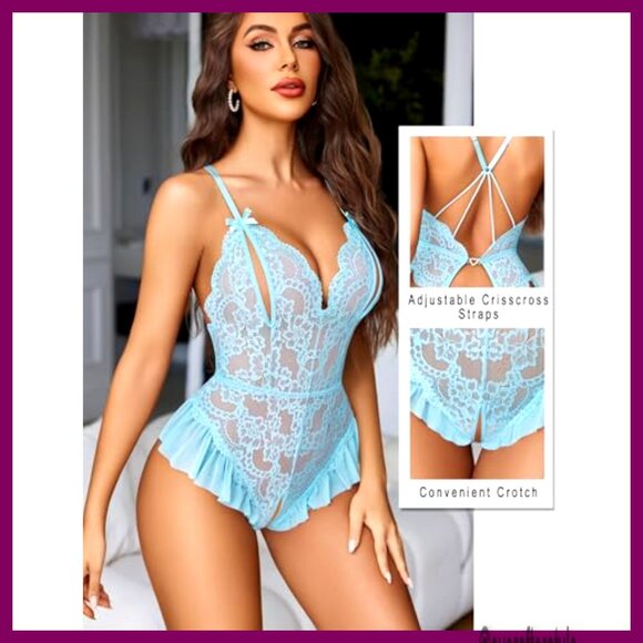 Lace Teddy Bodysuit Sexy Cutout Backless Criss Cross Straps Y2K Chic - Picture 2 of 7